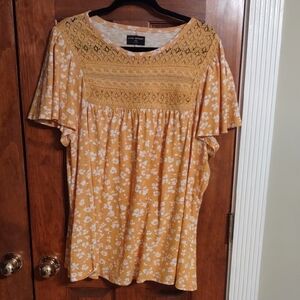 Lane Bryant Mustard Floral Lace Blouse